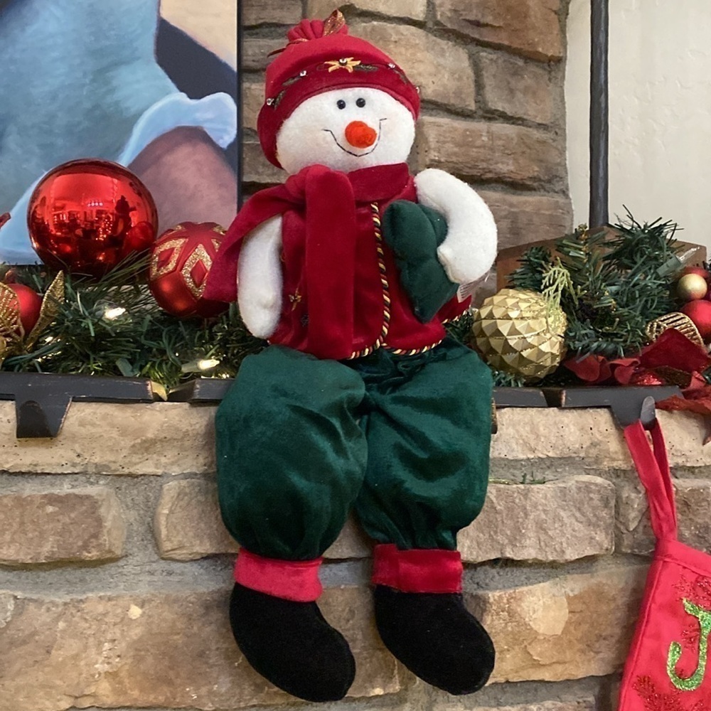 Christmas red, green cheery snowman. Mantle or any place to bring joy. .